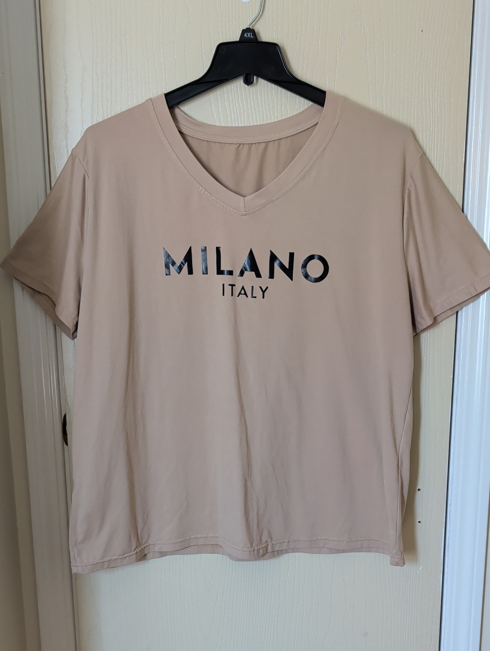 Milano Italy Beige V-Neck Graphic T-Shirt 2XL
